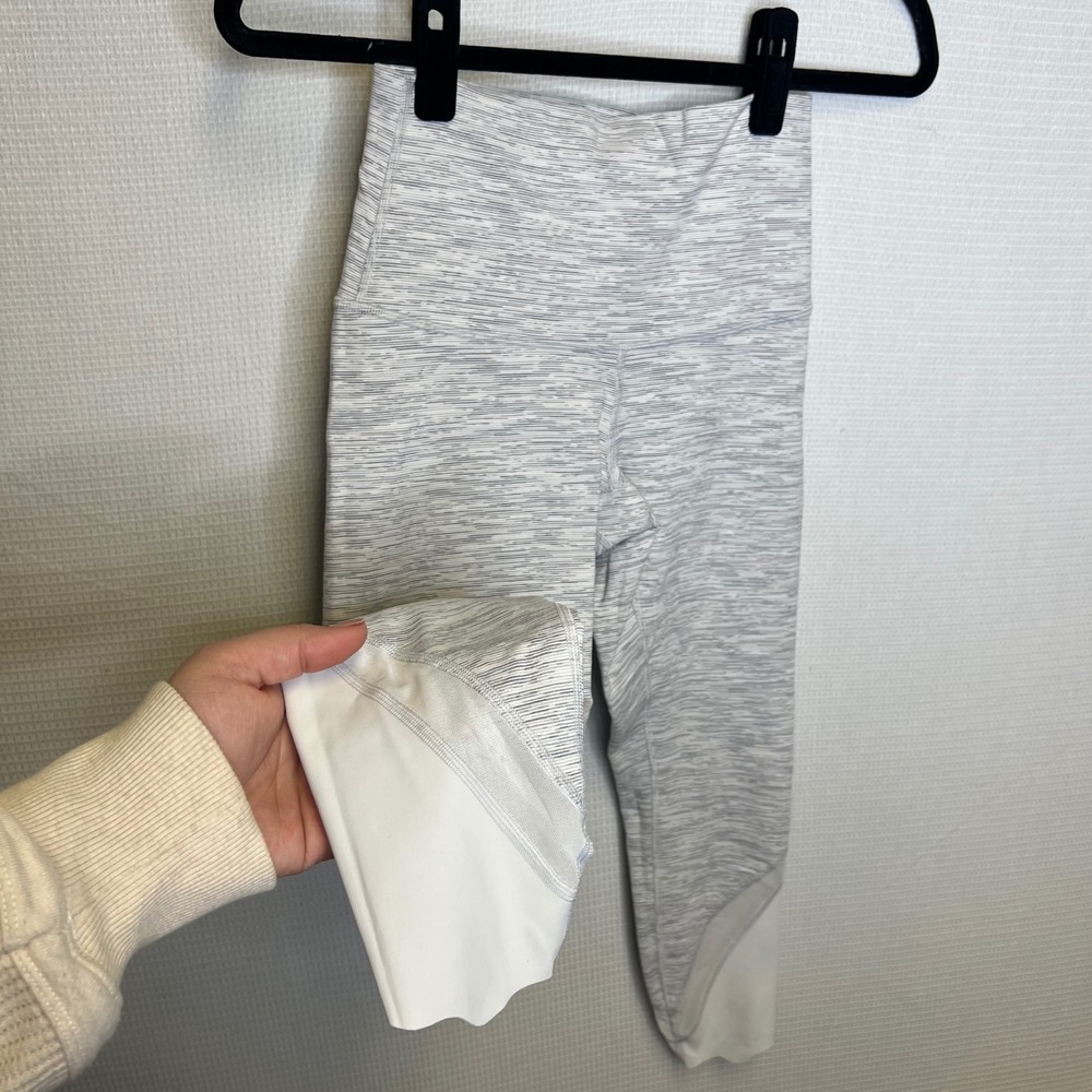 Lululemon Wunder Under Crop Leggings Grey White Space Dye Mesh Scallop Size 6